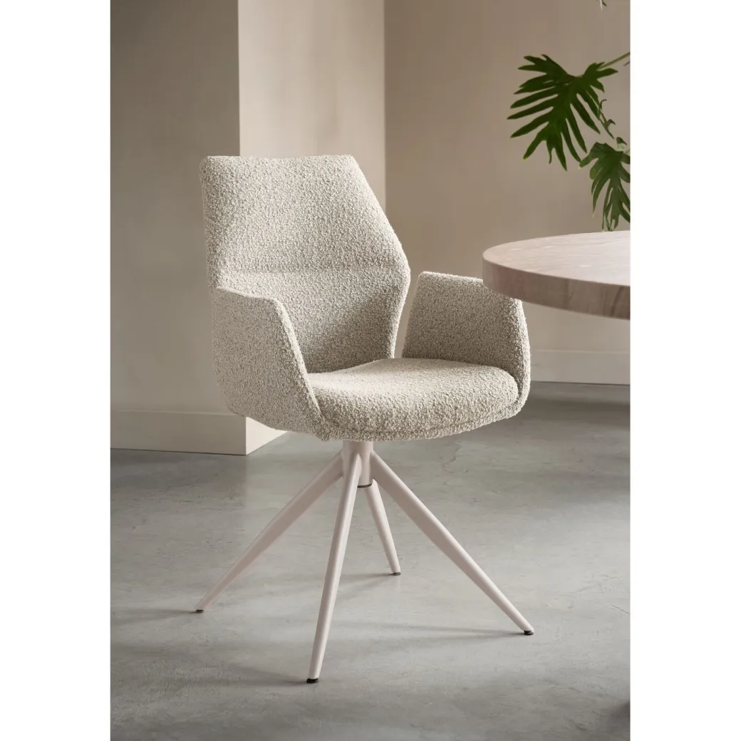 Pronto Wonen Eetkamerstoel Faido bouclé lichtbruin poot grijs