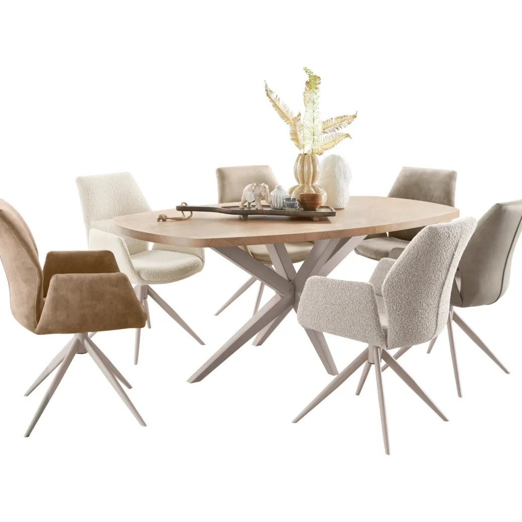Pronto Wonen Eetkamerstoel Faido bouclé lichtbruin poot grijs