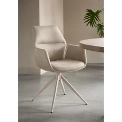 Discount Pronto Wonen Eetkamerstoel Faido microvezel beige poot grijs