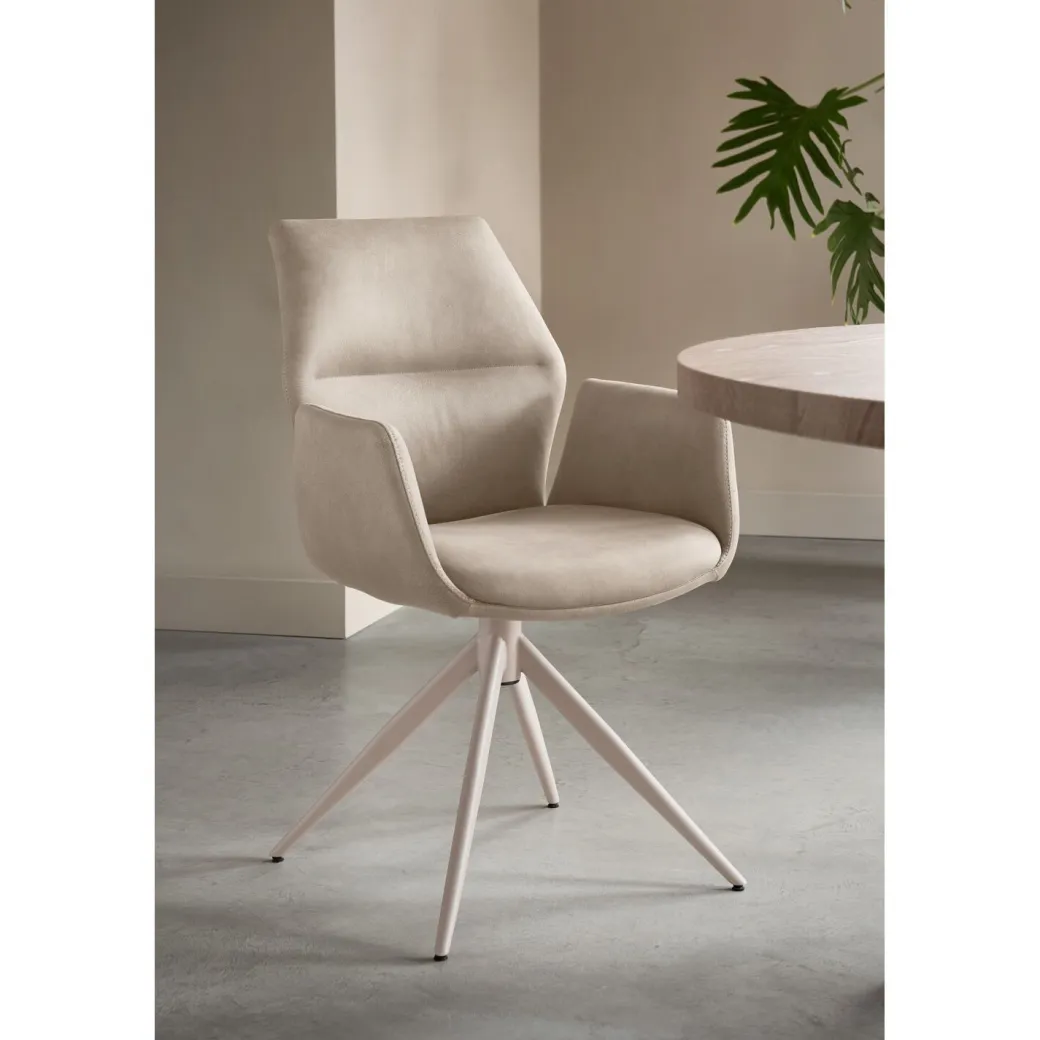 Discount Pronto Wonen Eetkamerstoel Faido microvezel beige poot grijs