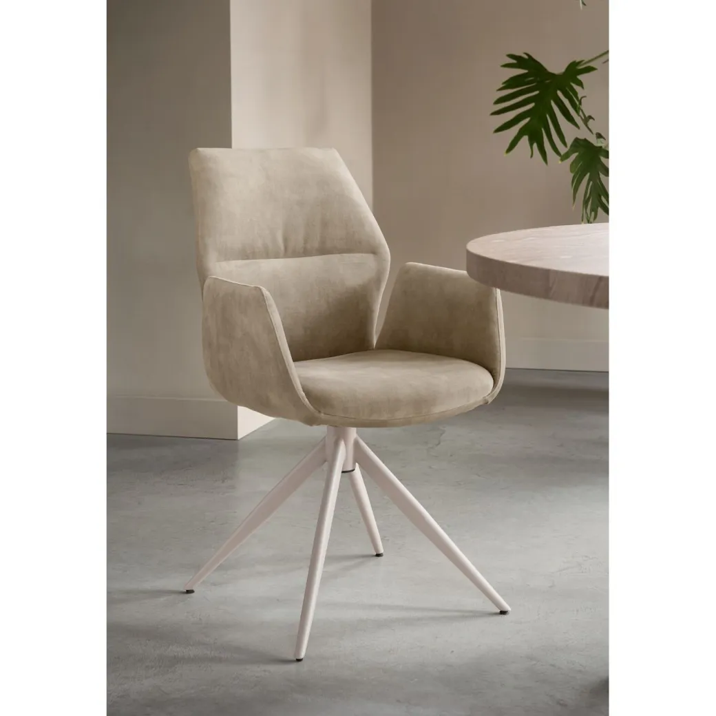 Discount Pronto Wonen Eetkamerstoel Faido velvet lichtbruin poot grijs