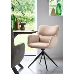 Outlet Pronto Wonen Eetkamerstoel Lasanto draaibaar microvezel beige