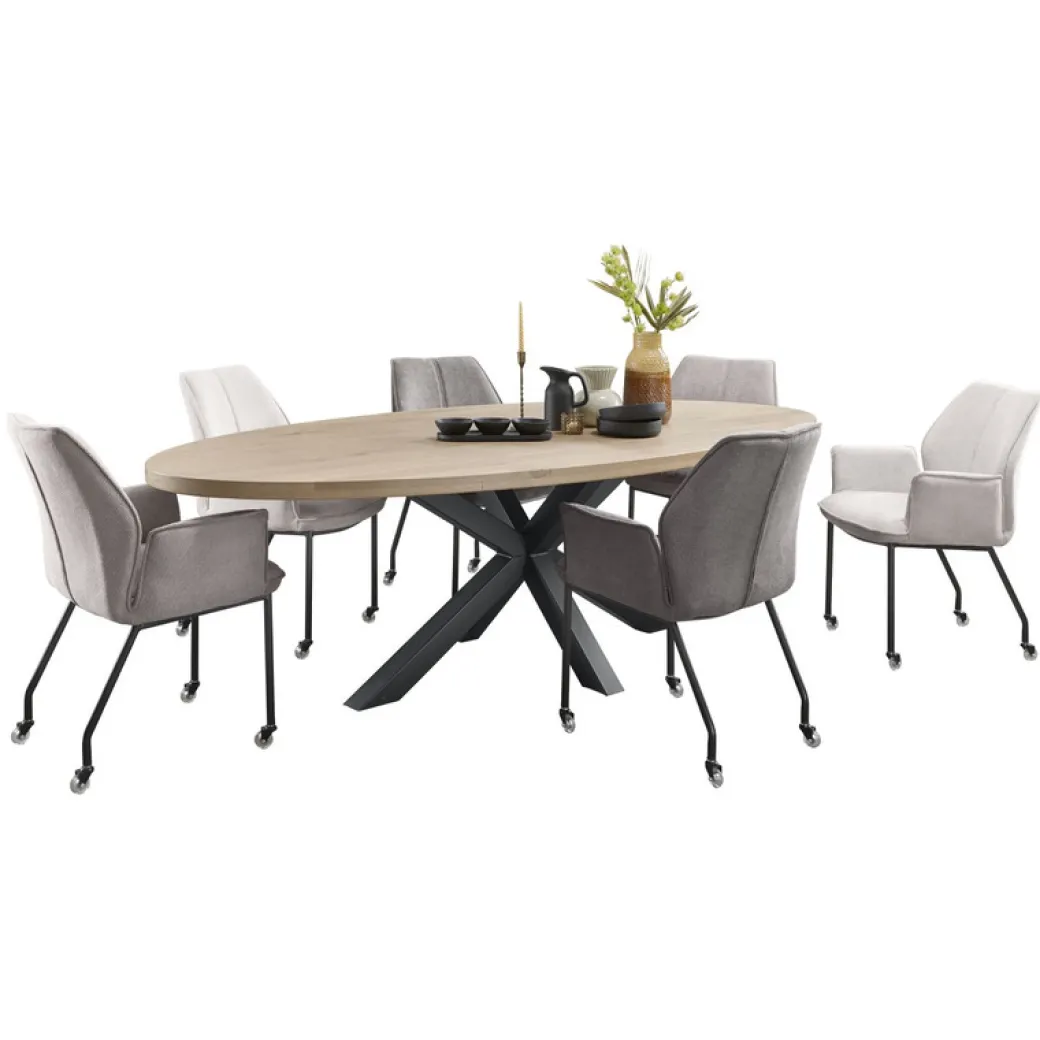 Outlet Pronto Wonen Eettafel Tavolo eikenhout 260x125 cm ovaal naturel grijs