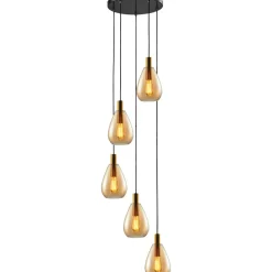 Pronto Wonen Hanglamp Felinio amber glas 5-lichts rond