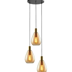 Sale Pronto Wonen Hanglamp Felinio amber glas 3-lichts rond