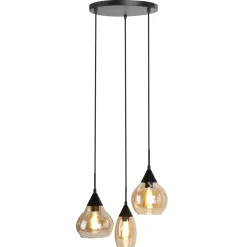 Clearance Pronto Wonen Hanglamp Lungo zwart amber glas 3-lichts