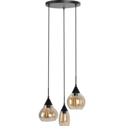 Clearance Pronto Wonen Hanglamp Lungo zwart amber glas 3-lichts
