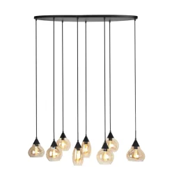 Outlet Pronto Wonen Hanglamp Lungo zwart amber glas 8-lichts