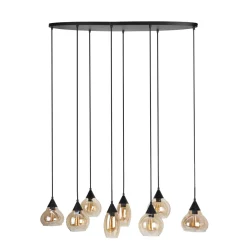 Outlet Pronto Wonen Hanglamp Lungo zwart amber glas 8-lichts