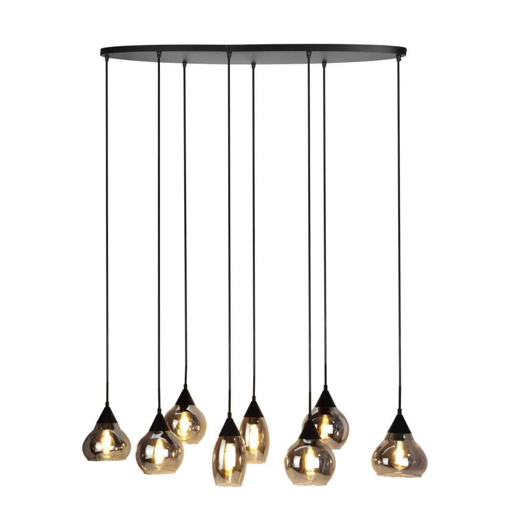 Best Pronto Wonen Hanglamp Lungo zwart smoke glas 8-lichts