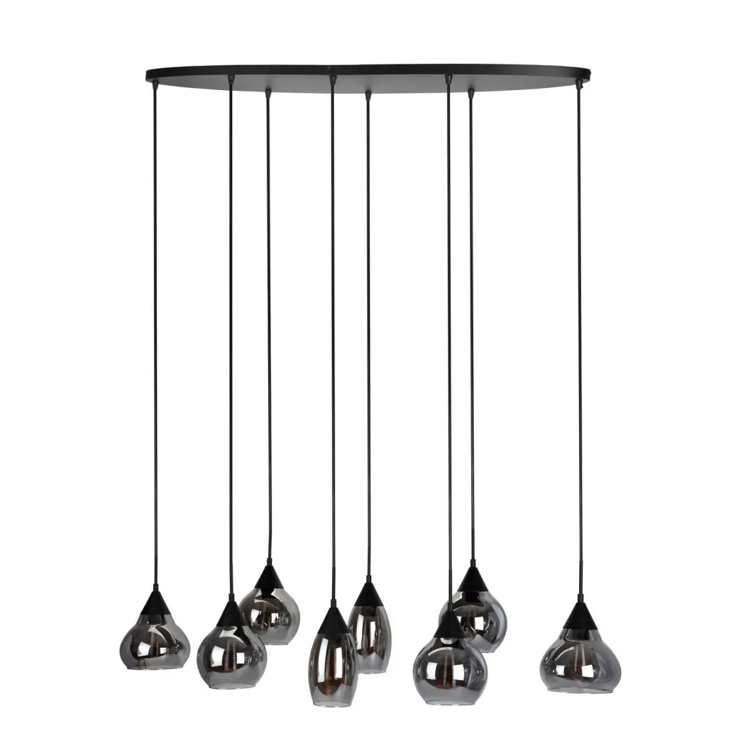 Best Pronto Wonen Hanglamp Lungo zwart smoke glas 8-lichts