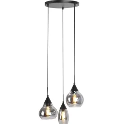 Pronto Wonen Hanglamp Lungo zwart smoke glas 3-lichts