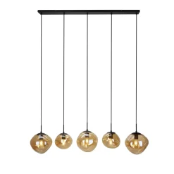 Online Pronto Wonen Hanglamp Macato zwart amber glas 5-lichts