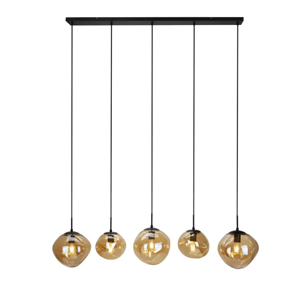 Online Pronto Wonen Hanglamp Macato zwart amber glas 5-lichts