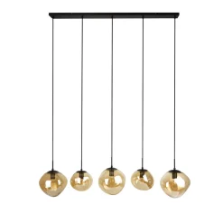 Online Pronto Wonen Hanglamp Macato zwart amber glas 5-lichts
