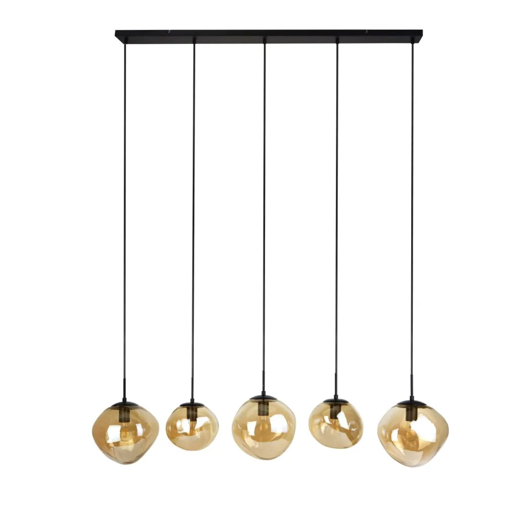 Online Pronto Wonen Hanglamp Macato zwart amber glas 5-lichts