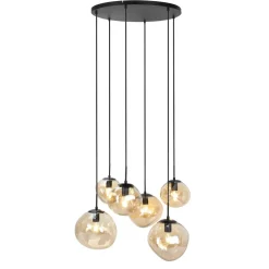 Discount Pronto Wonen Hanglamp Macato zwart amber glas 6-lichts