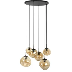 Discount Pronto Wonen Hanglamp Macato zwart amber glas 6-lichts