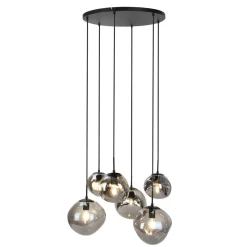 Sale Pronto Wonen Hanglamp Macato zwart smoke glas 6-lichts