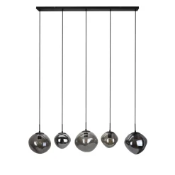 Best Pronto Wonen Hanglamp Macato zwart smoke glas 5-lichts