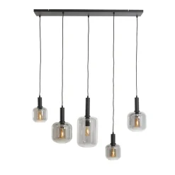 Hot Pronto Wonen Hanglamp Peglio glas smoke zwart 5-lichts