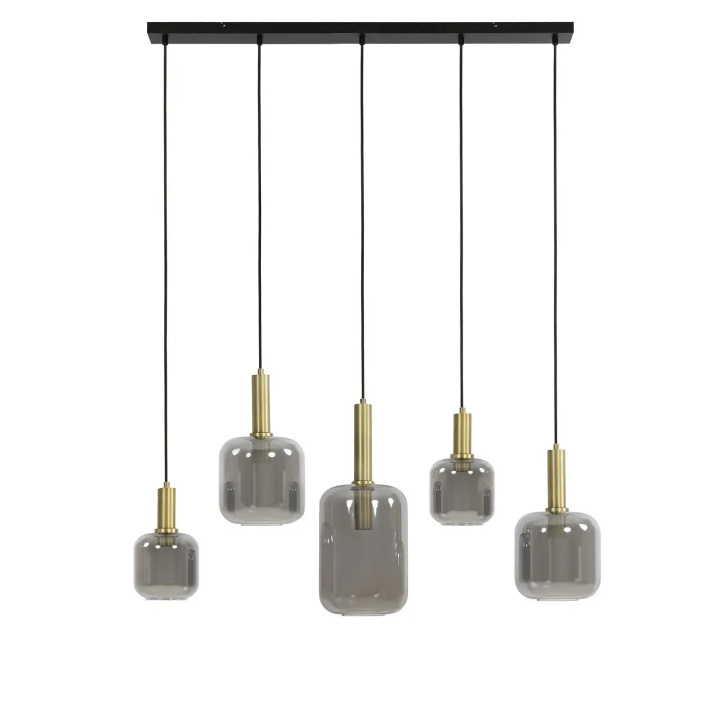 Online Pronto Wonen Hanglamp Peglio glas smoke antiek brons 5-lichts