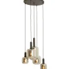 Clearance Pronto Wonen Hanglamp Trecate mat zwart smoke glas 5-lichts rond