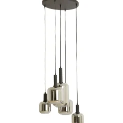 Clearance Pronto Wonen Hanglamp Trecate mat zwart smoke glas 5-lichts rond