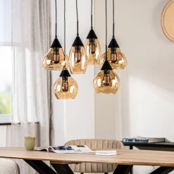 Best Pronto Wonen Hanglamp zwart amber glas 6-lichts - Lungo