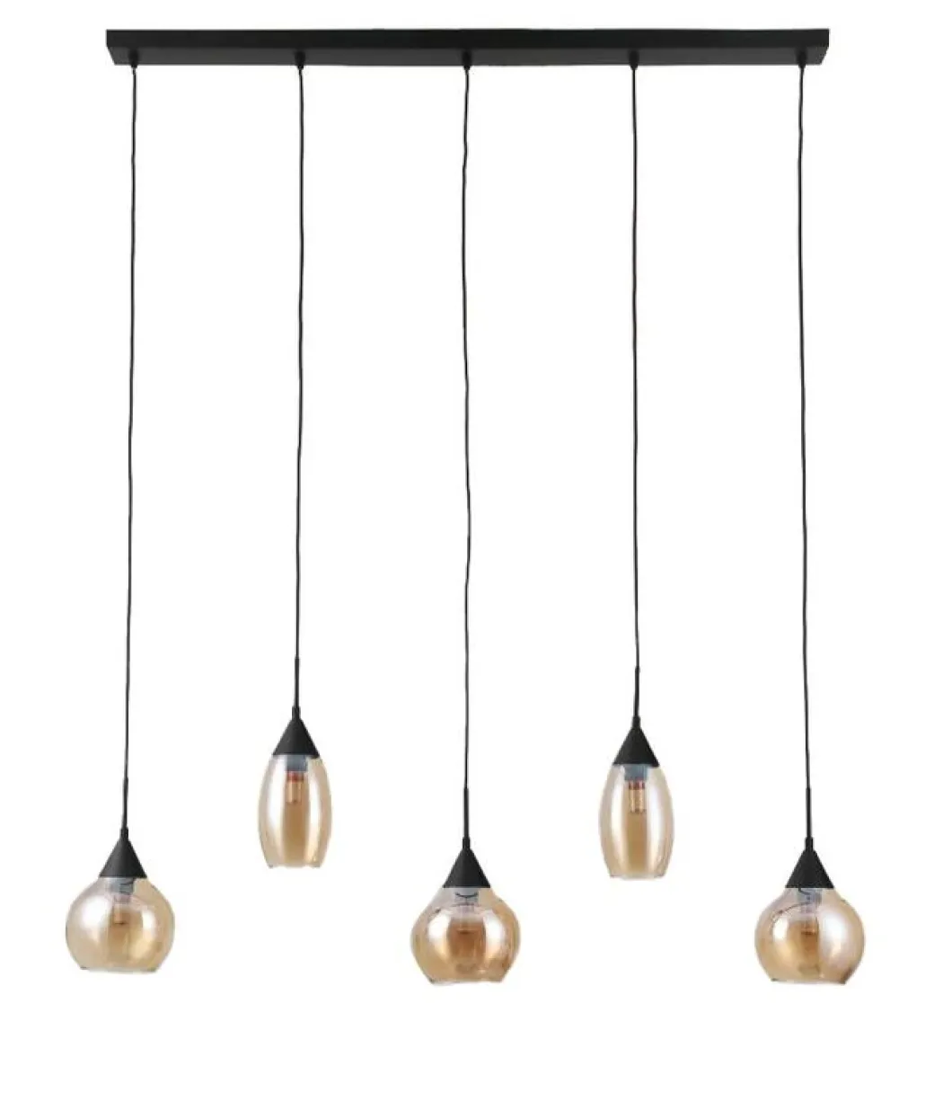 Hot Pronto Wonen Hanglamp zwart amber glas 5-lichts - Lungo