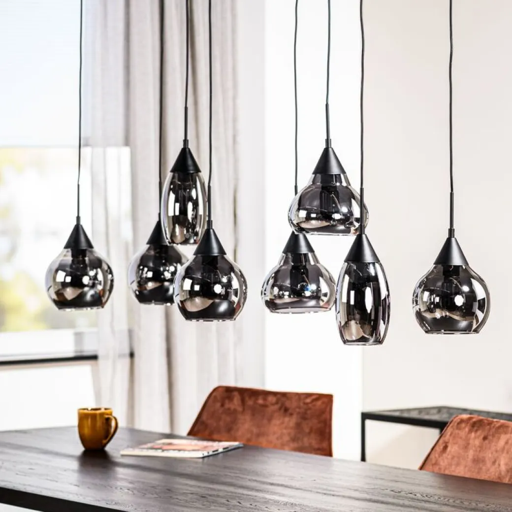 Discount Pronto Wonen Hanglamp zwart smoke glas 8-lichts - Lungo