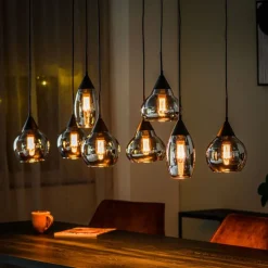 Discount Pronto Wonen Hanglamp zwart smoke glas 8-lichts - Lungo