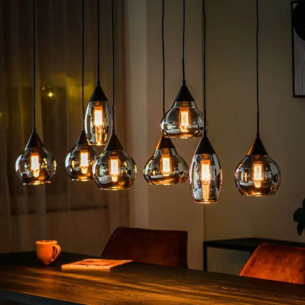 Discount Pronto Wonen Hanglamp zwart smoke glas 8-lichts - Lungo