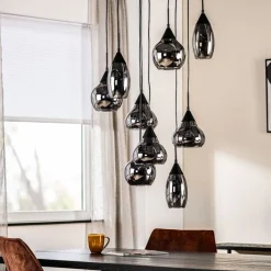 Online Pronto Wonen Hanglamp zwart smoke glas 9-lichts - Lungo