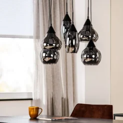 Outlet Pronto Wonen Hanglamp zwart smoke glas 6-lichts - Lungo