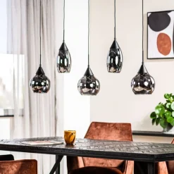 Best Pronto Wonen Hanglamp zwart smoke glas 5-lichts - Lungo