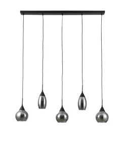 Best Pronto Wonen Hanglamp zwart smoke glas 5-lichts - Lungo