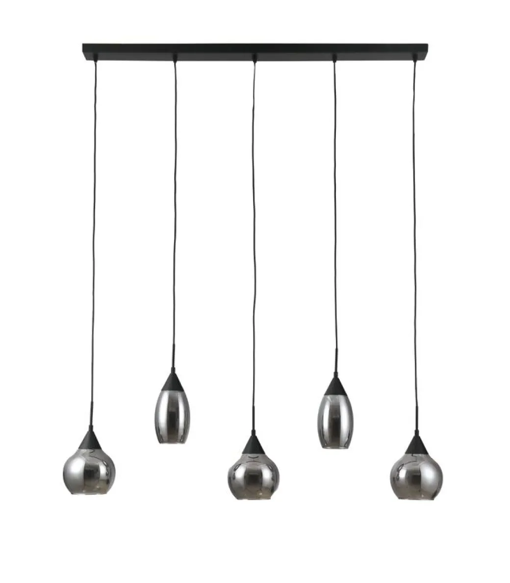 Best Pronto Wonen Hanglamp zwart smoke glas 5-lichts - Lungo