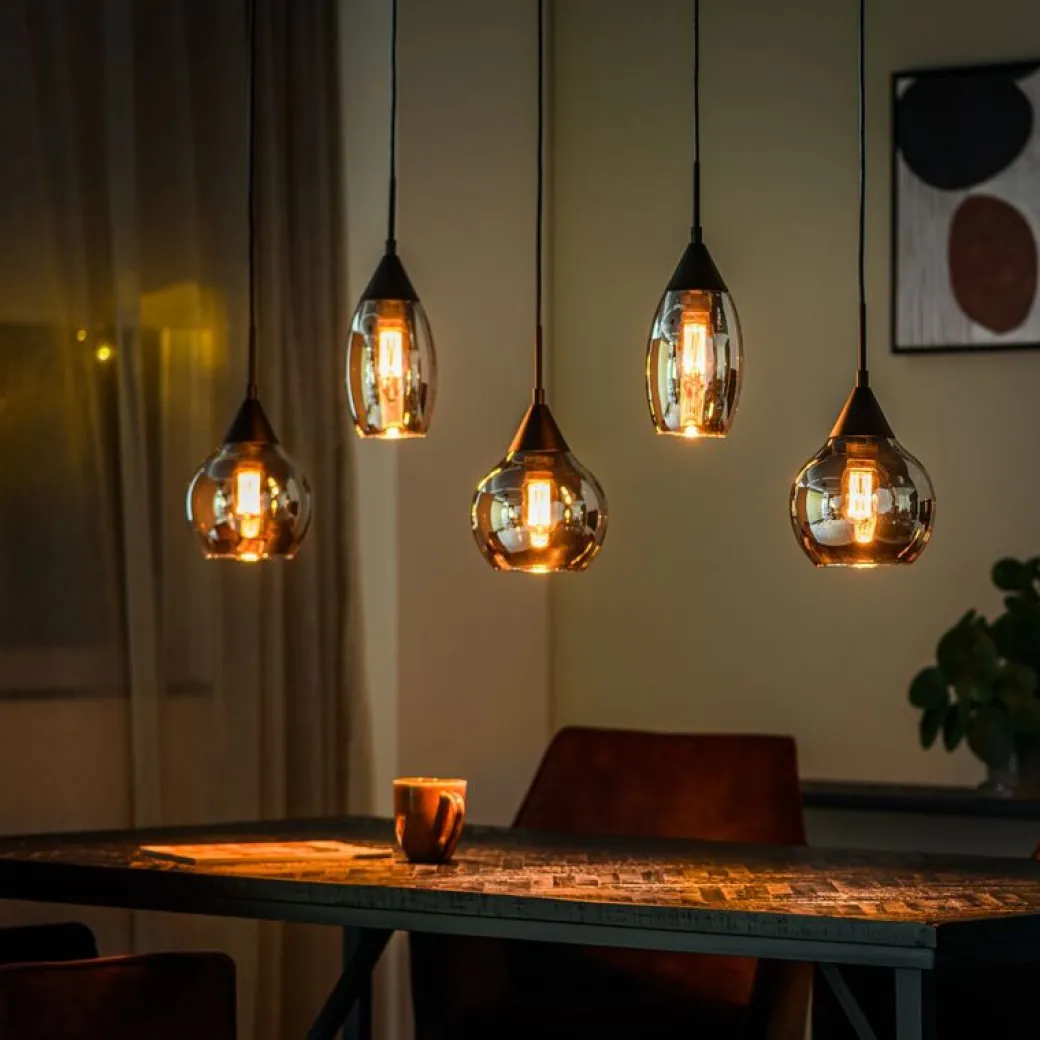 Best Pronto Wonen Hanglamp zwart smoke glas 5-lichts - Lungo