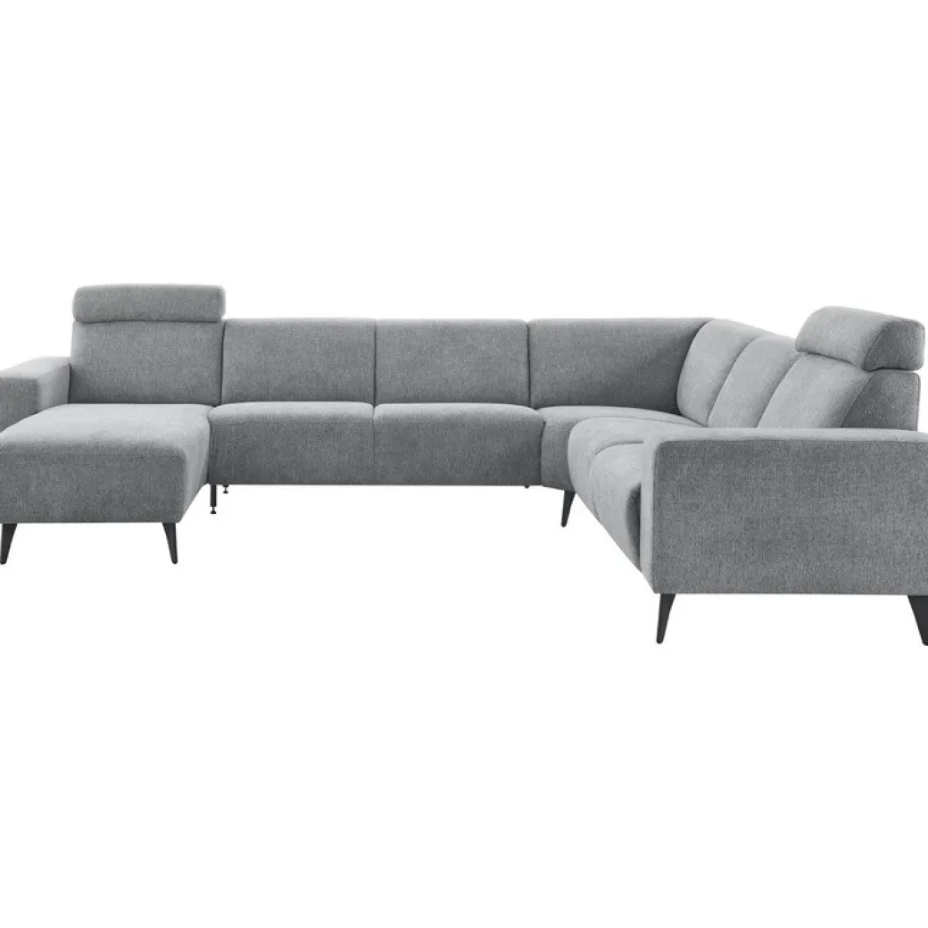 Online Pronto Wonen Hoekbank rechts Puento gerecycled polyether HR-zitting grijs