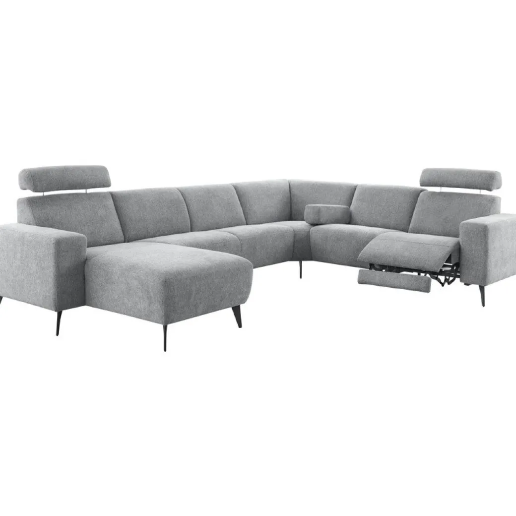 Online Pronto Wonen Hoekbank rechts Puento gerecycled polyether HR-zitting grijs