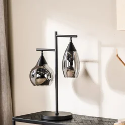 New Pronto Wonen Tafellamp zwart smoke glas 2-lichts - Lungo