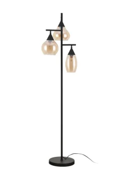 New Pronto Wonen Vloerlamp zwart amber glas 3-lichts - Lungo