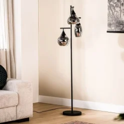 Discount Pronto Wonen Vloerlamp zwart smoke glas 3-lichts - Lungo