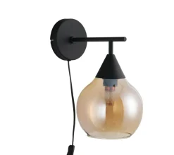 Best Pronto Wonen Wandlamp zwart amber glas 17,8 cm - Lungo